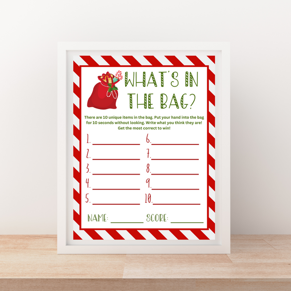 INSTANT DOWNLOAD What's In The Bag Christmas Guessing Game 8x10