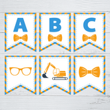INSTANT DOWNLOAD Blue Orange Glasses & Bow Tie Themed Banner 5x6
