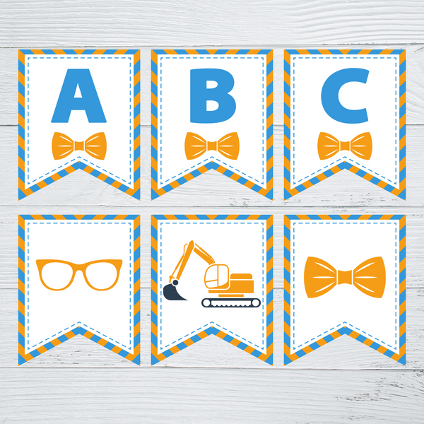 INSTANT DOWNLOAD Blue Orange Glasses & Bow Tie Themed Banner 5x6