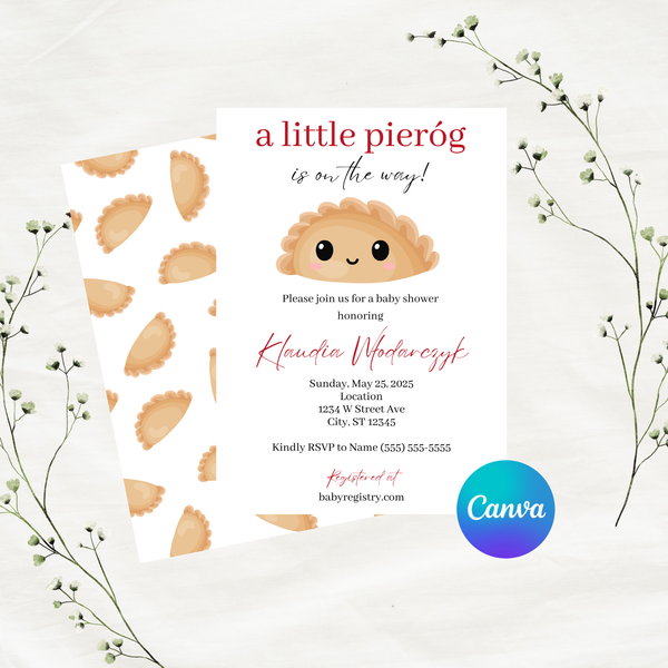DIGITAL DOWNLOAD ONLY A Little Pierog Is On The Way Baby Shower Editable Invitation 5x7