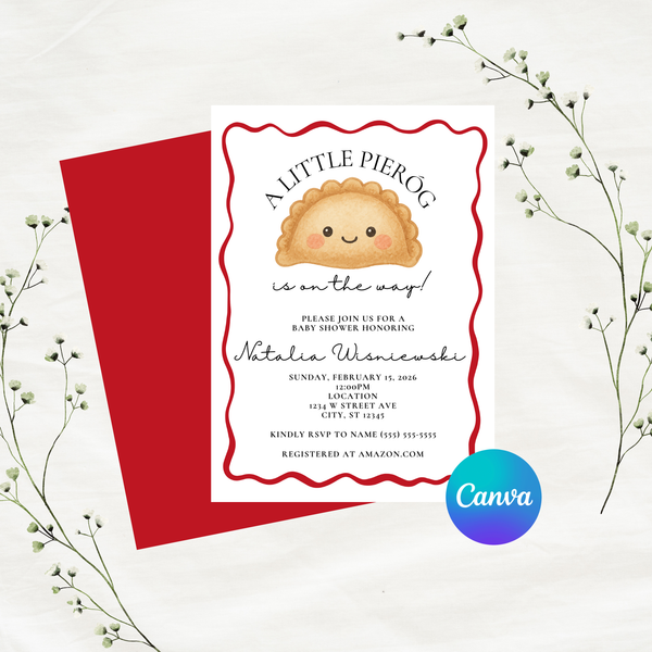 Editable Polish A Little Pierog Is On The Way Baby Shower Invitation | Instant Download | Canva Template | 5x7