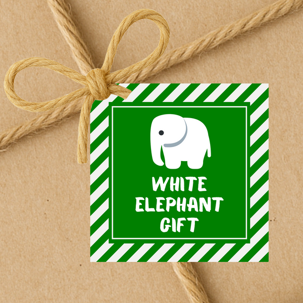 INSTANT DOWNLOAD White Elephant Gift Square Gift Tags 2.5x2.5
