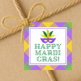 INSTANT DOWNLOAD Plaid Happy Mardi Gras Square Gift Tags 2.5x2.5