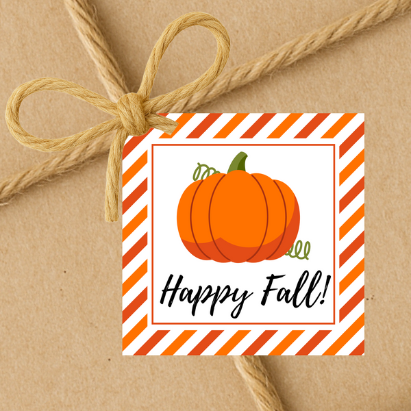 INSTANT DOWNLOAD Happy Fall Pumpkin Square Gift Tags 2.5x2.5