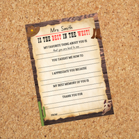 INSTANT DOWNLOAD Western Themed Teacher Questionnaire 8.5x11 & 5x7