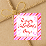 INSTANT DOWNLOAD Stripe Happy Valentine's Day Square Gift Tags 2.5x2.5