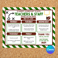 DIGITAL DOWNLOAD ONLY Editable Football Themed Teachers & Staff Appreciation Week Itinerary Poster 11x8.5