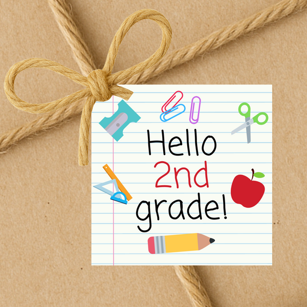 INSTANT DOWNLOAD Hello 2nd Grade Back to School Square Gift Tags 2.5x2.5