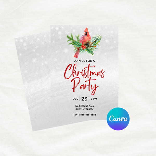 DIGITAL DOWNLOAD ONLY Red Cardinal Christmas Party Editable Invitation 5x7