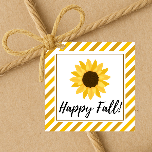 INSTANT DOWNLOAD Sunflower Happy Fall Square Gift Tags 2.5x2.5