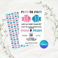 Editable Pink And Blue Fish Themed Gender Reveal Party Invitation Template 5x7