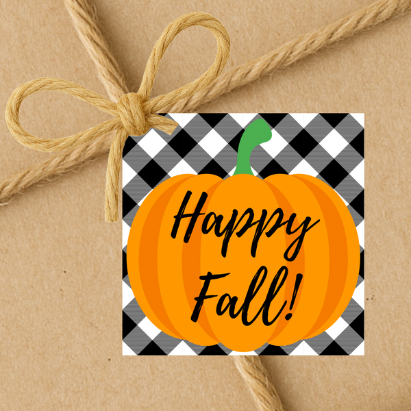 INSTANT DOWNLOAD Plaid Happy Fall Pumpkin Square Gift Tags 2.5x2.5