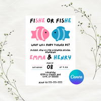 Editable Pink And Blue Fish Themed Gender Reveal Party Invitation Template 5x7