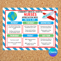 DIGITAL DOWNLOAD ONLY Editable Plane Theme Nurses Appreciation Week Itinerary Poster 11x8.5