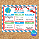 DIGITAL DOWNLOAD ONLY Editable Plane Theme Nurses Appreciation Week Itinerary Poster 11x8.5