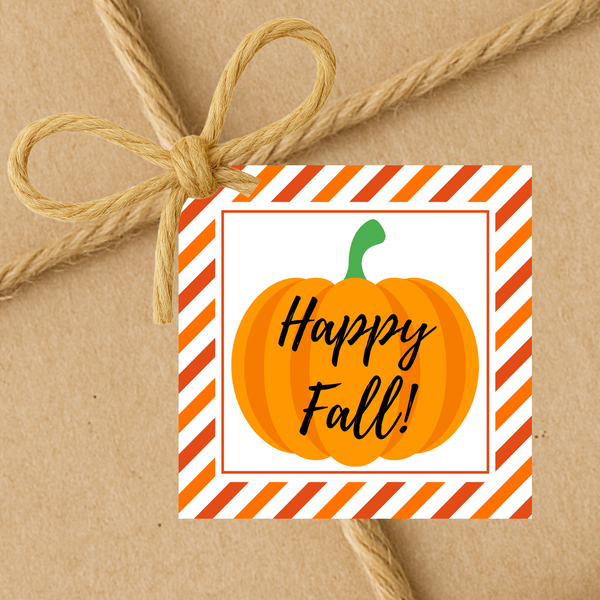 INSTANT DOWNLOAD Happy Fall Pumpkin Square Gift Tags 2.5x2.5