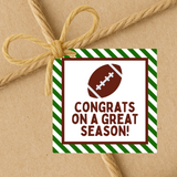 INSTANT DOWNLOAD Football Congrats On A Great Season Square Gift Tags 2.5x2.5