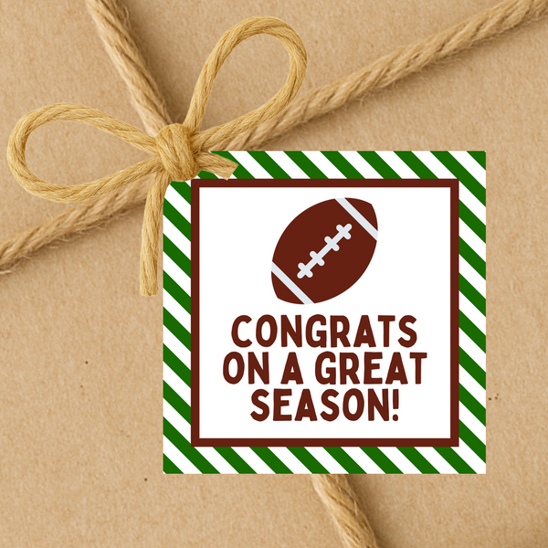 INSTANT DOWNLOAD Football Congrats On A Great Season Square Gift Tags 2.5x2.5