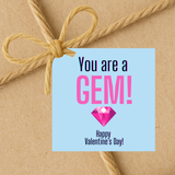 INSTANT DOWNLOAD You Are A Gem Happy Valentine's Day Square Gift Tags 2.5x2.5