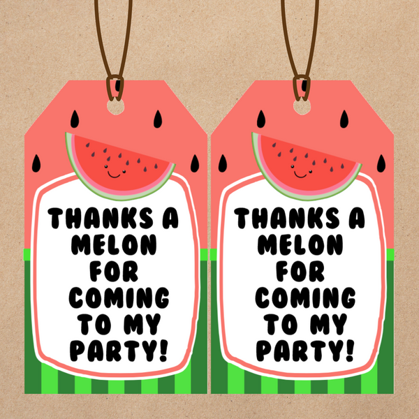 INSTANT DOWNLOAD Watermelon Thanks A Melon For Coming To My Party Gift Tags