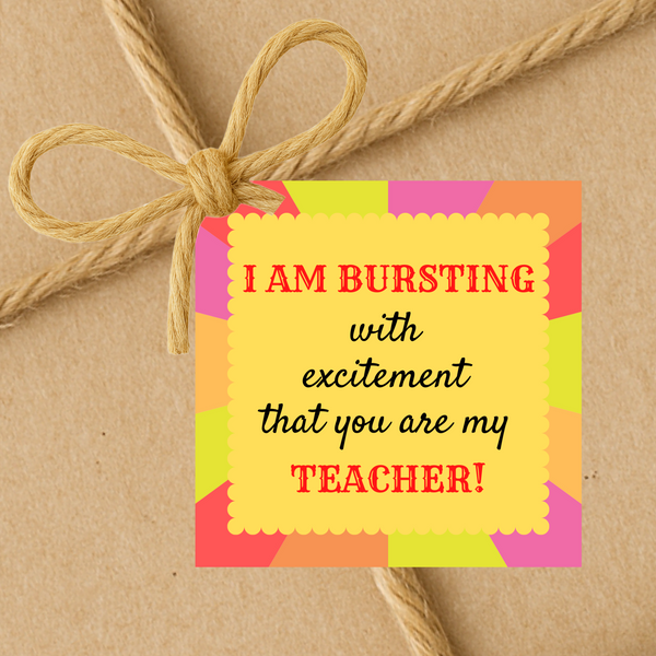 INSTANT DOWNLOAD I Am Bursting With Excitement That You Are My Teacher Square Gift Tags 2.5x2.5