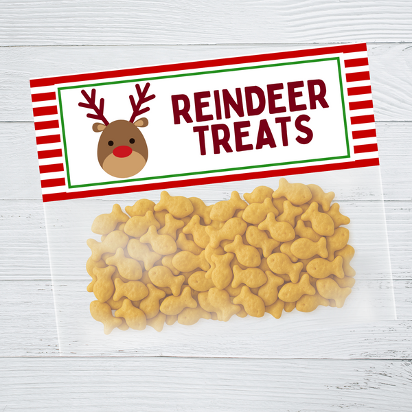 INSTANT DOWNLOAD Reindeer Treats Christmas Favor Bag Toppers