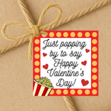 INSTANT DOWNLOAD Just Popping By To Say Happy Valentine's Day Square Gift Tags 2.5x2.5