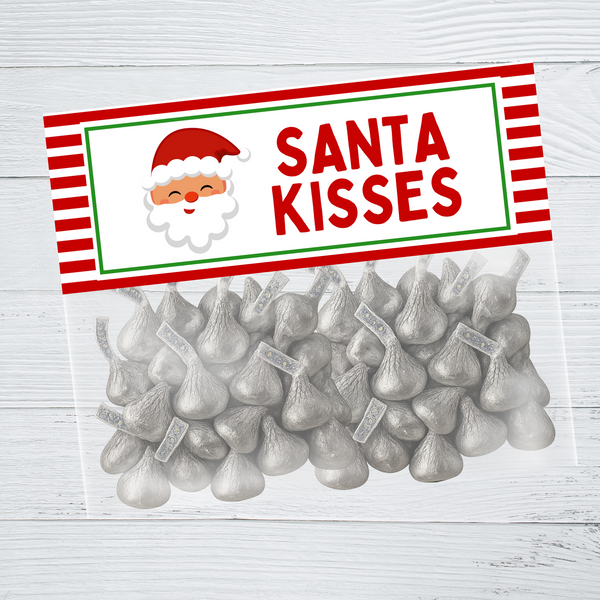 INSTANT DOWNLOAD Santa Kisses Christmas Favor Bag Toppers