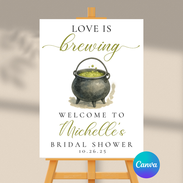 Editable Halloween Love Is Brewing Bridal Shower Welcome Sign | Halloween Theme | Instant Download | Canva Template | 18x24, 24x36
