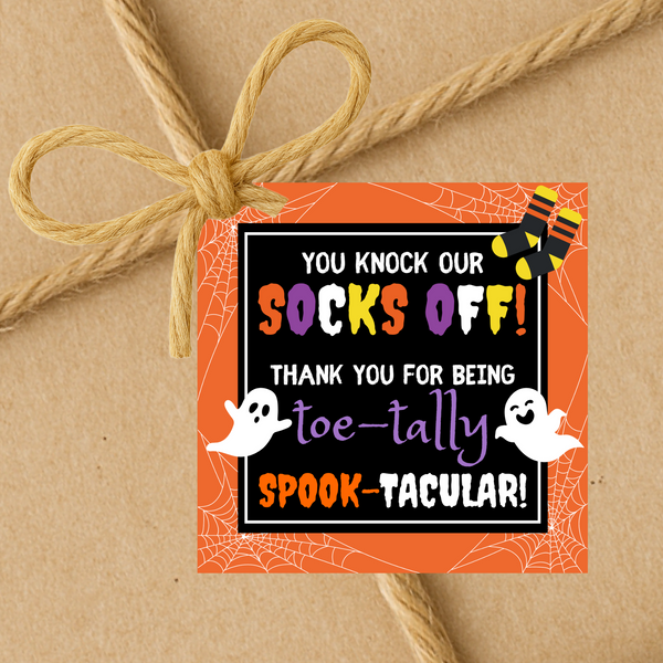 INSTANT DOWNLOAD You Knock Our Socks Off Thank You For Being Toe-Tally Spook-Tacular Square Gift Tags 2.5x2.5