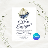Editable Fall Blue Floral Pumpkin We're Engaged Engagement Invitation | Fall Theme | Instant Download | Canva Template | 5x7