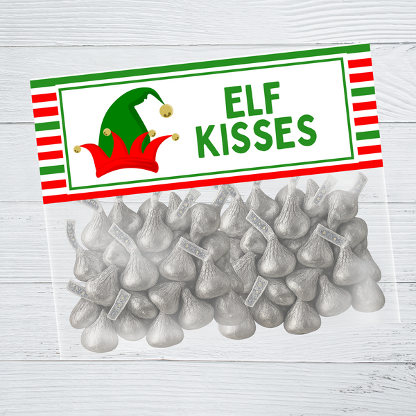 INSTANT DOWNLOAD Elf Kisses Christmas Favor Bag Toppers