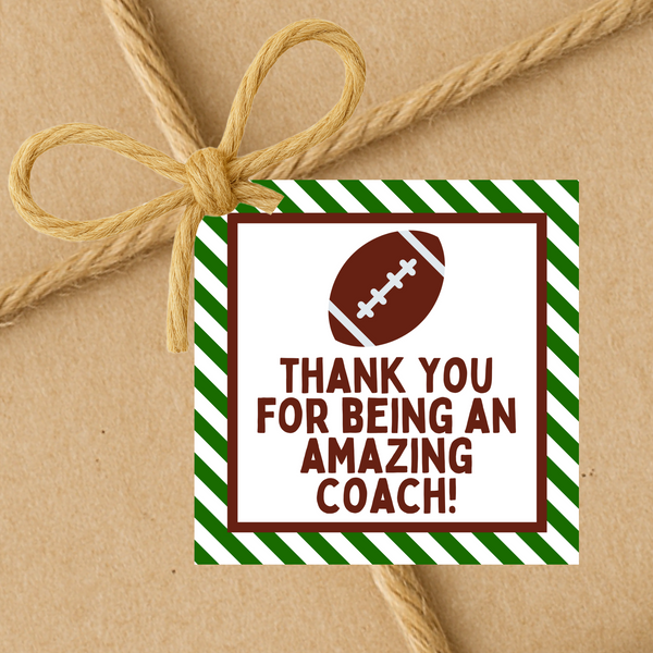 INSTANT DOWNLOAD Football Thank You For Being An Amazing Coach Square Gift Tags 2.5x2.5
