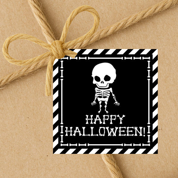 INSTANT DOWNLOAD Happy Halloween Skeleton Square Gift Tags
