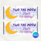 DIGITAL DOWNLOAD ONLY Editable Two The Moon Birthday Chocolate Bar Wrapper 5.25x5.5