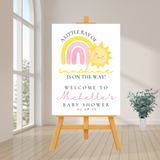 Editable Pink A Little Ray Of Sunshine Is On The Way Baby Shower Welcome Sign | Instant Download | Canva Template | 18x24, 24x36