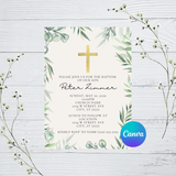 Editable Eucalyptus Baptism Invitation Template | Instant Download | Canva Template | 5x7