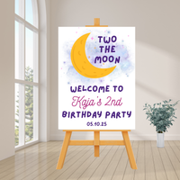 Editable Two The Moon Birthday Party Welcome Sign | Moon Theme | Instant Download | Canva Template | 18x24, 24x36