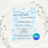 Editable A Little Snowflake Is On The Way Baby Shower Invitation Template | Winter Theme | Instant Download | Canva Template | 5x7