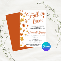 Editable Fall In Love Engagement Invitation | Fall Theme | Instant Download | Canva Template | 5x7