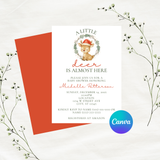 Editable Christmas A Little Deer Is Almost Here Baby Shower Invitation Template | Christmas Theme | Instant Download | Canva Template | 5x7