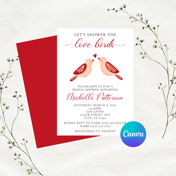 Editable Let's Shower The Love Birds Bridal Shower Invitation | Instant Download | Canva Template | 5x7