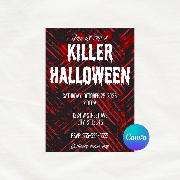 Editable Killer Halloween Party Invitation Template 5x7