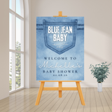 Editable Blue Jean Baby Is On The Way Baby Shower Welcome Sign | Instant Download | Canva Template | 18x24, 24x36