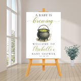Editable Halloween A Baby Is Brewing Baby Shower Welcome Sign | Halloween Theme | Instant Download | Canva Template | 18x24, 24x36
