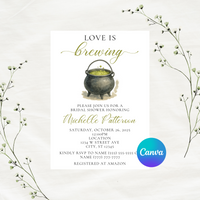 Editable Halloween Love Is Brewing Bridal Shower Invitation Template 5x7