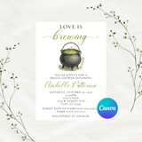 Editable Halloween Love Is Brewing Bridal Shower Invitation Template 5x7