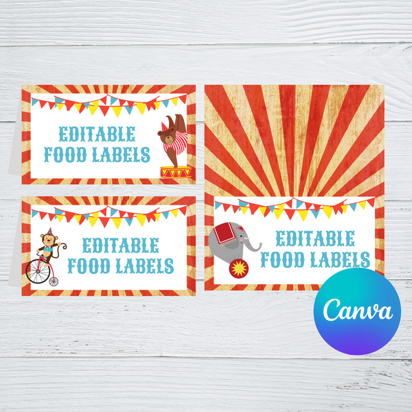 DIGITAL DOWNLOAD ONLY Editable Circus Themed Food Label Tents