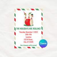DIGITAL DOWNLOAD ONLY Holidays Are Rolling Bowling Party Event Editable Invitation 5x7
