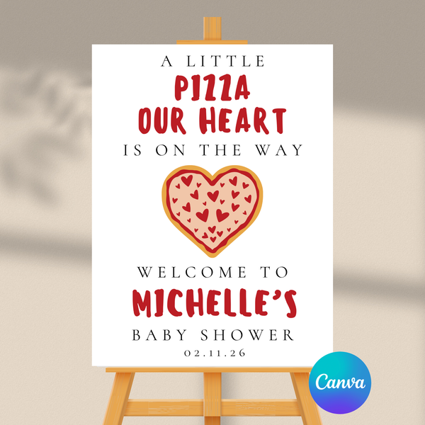 Editable A Little Pizza Our Heart Is On The Way Baby Shower Welcome Sign | Pizza Theme | Instant Download | Canva Template | 18x24, 24x36